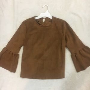 Suede bell sleeve top